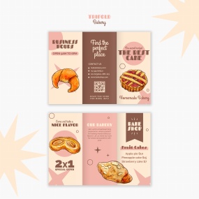 手绘插画风格面包店宣传折页模板